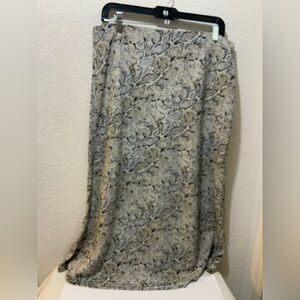 Rachel Zoe cream snake print pull on midi skirt size 12